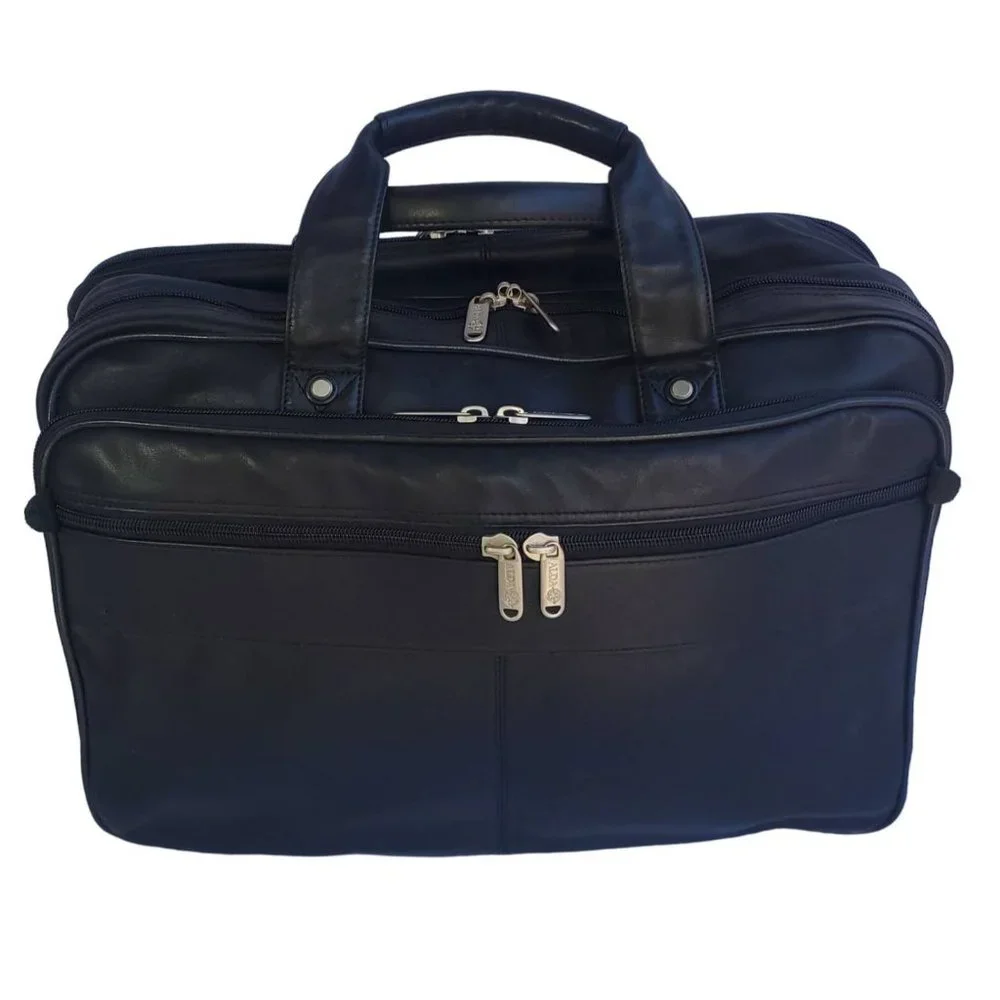 Black Leather ALDA Briefcase Satchel Laptop Bag Messenger Preacher Attorney - Picture 1 of 8